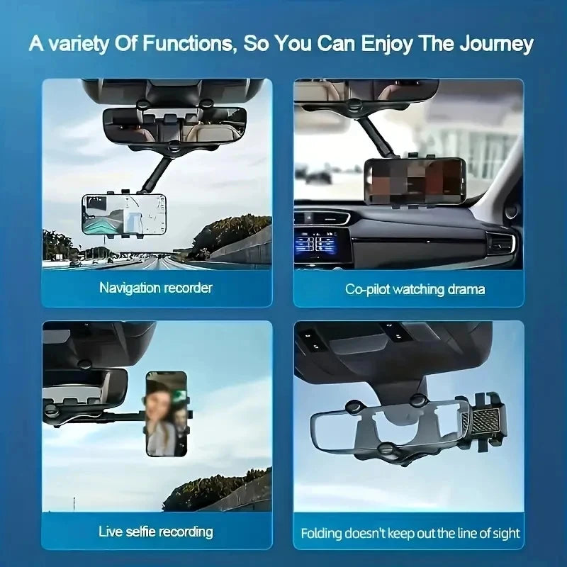 Adjustable Car Rearview Mirror Phone Holder 360° Retractable Cell Phone Holder Clip Phone GPS Support Mobile Phone Mount Stand