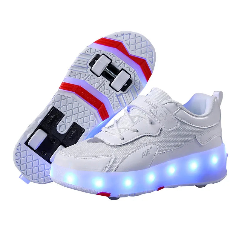Kids Roller Skate Shoes Fashion Outdoor Skating Sneakers Boys Girls 4 Wheels Skates Footwear Toys Birthday Gift With Led Light