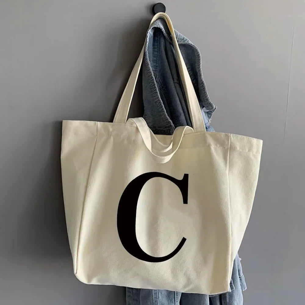 Canvas Shopping Bags Large Capacity Conventional Tote Bag Eco Two Straps Organizer Fashion Letter Printed Women Shoulder Handbag