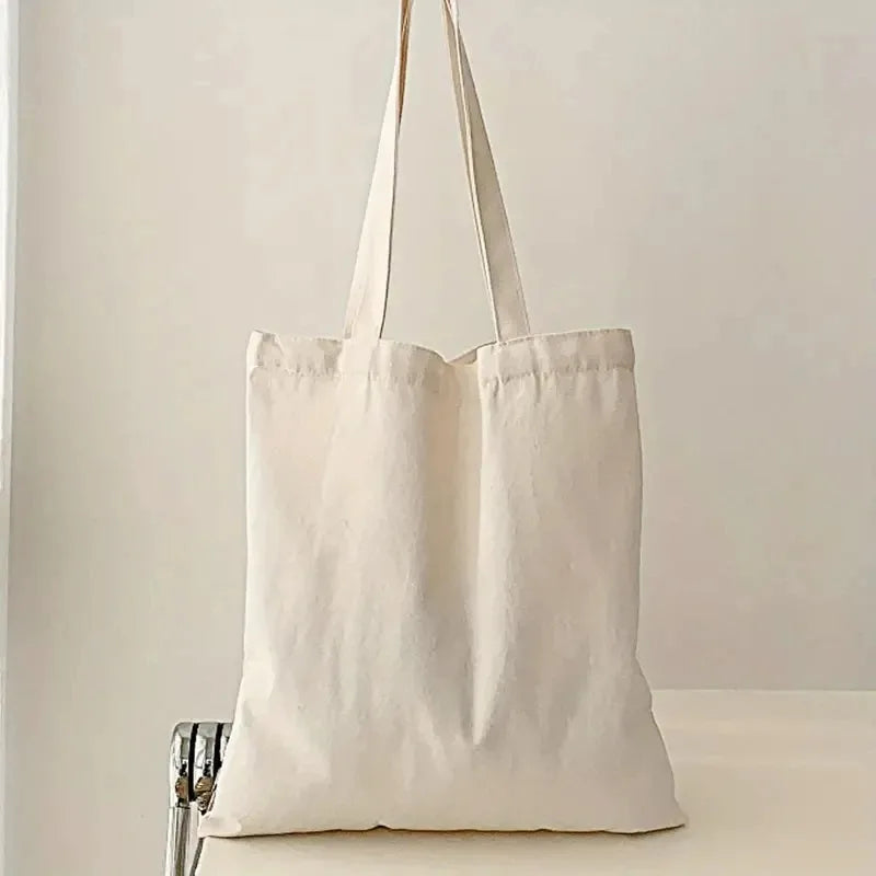 Shopping Travel Essential Simple Casual Shoulder Bag for Women Solid Color Canvas Large Capacity Handheld Bag