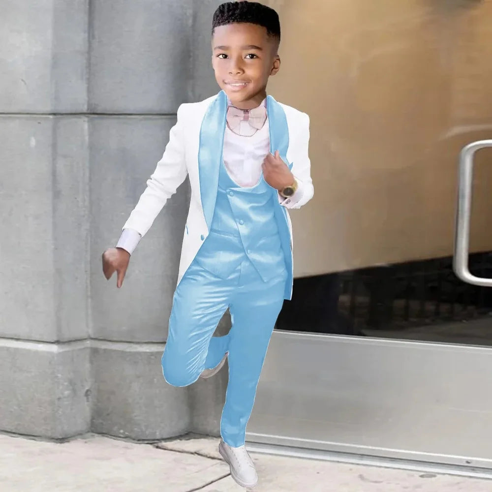 Children Photograph Suit Boys Wedding Kids Tuxedo Evening Party Wear Teenager Graduation Birthday Costume Blazer+Vest+Pant