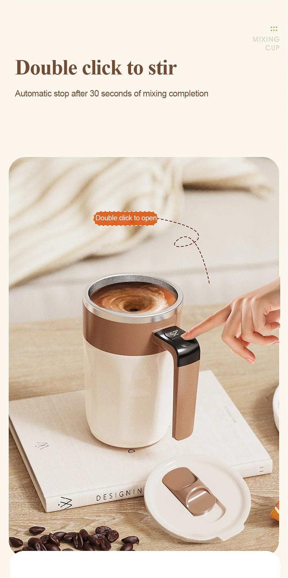 400ML Automatic Stirring Cup USB Rechargeable Electric Self Mixing Coffee Mug Stainless Steel Portable Tea Milk Drinking Cup