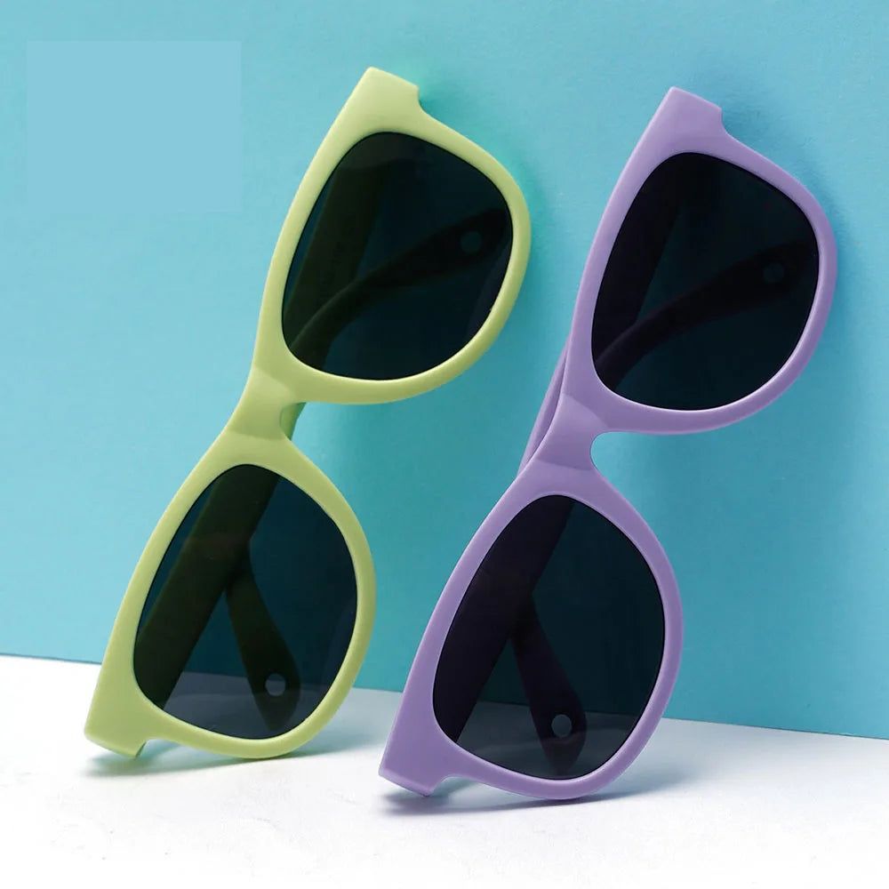 Kids Polarized Sunglasses Bendable Flexible Sunglasses with Strap Children Square Silicone Frame Mirrored UV400 Eyewear