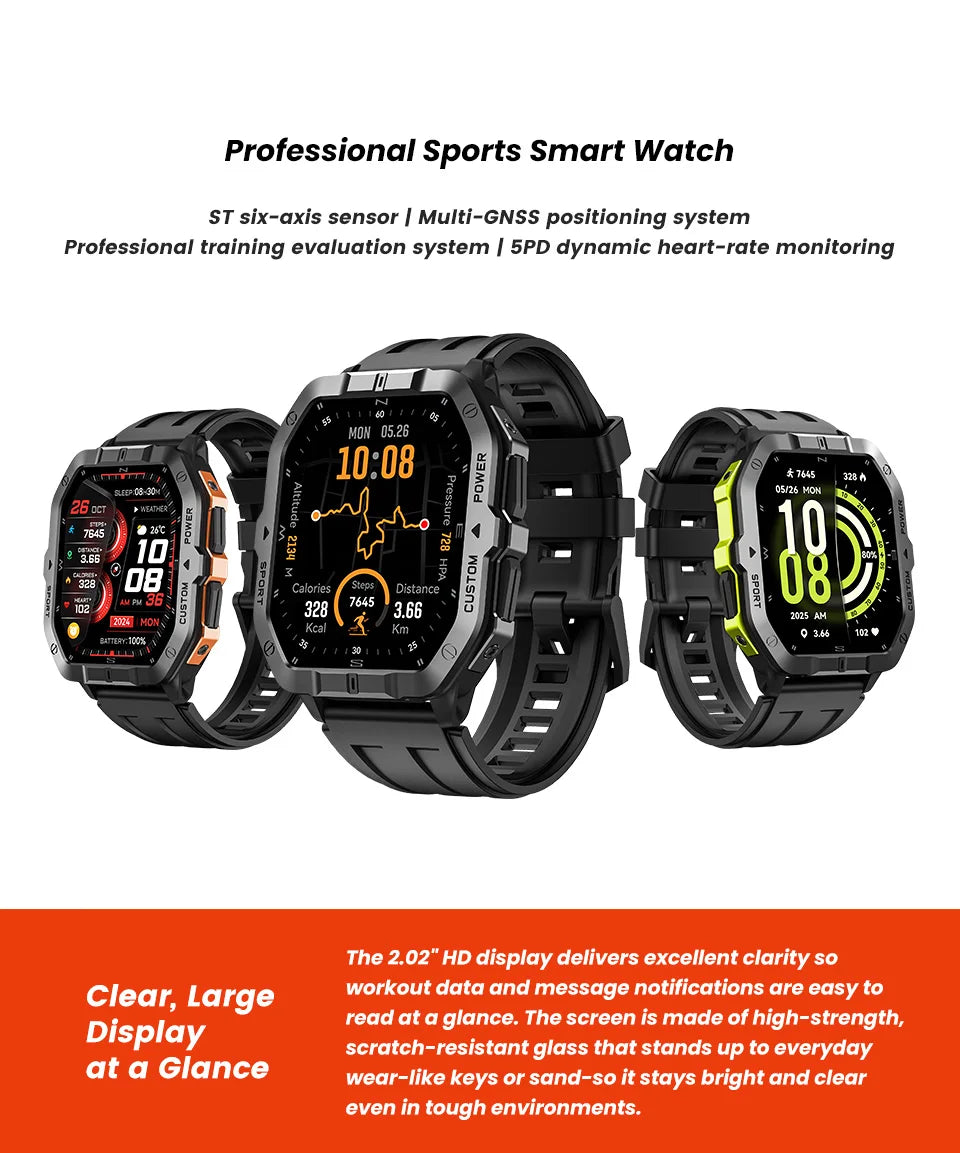 Smart Watch For Men Women Built-in GPS&Compass Barometric Altimeter ST six-axis sensor Altimeter Health Monitoring SOS Function