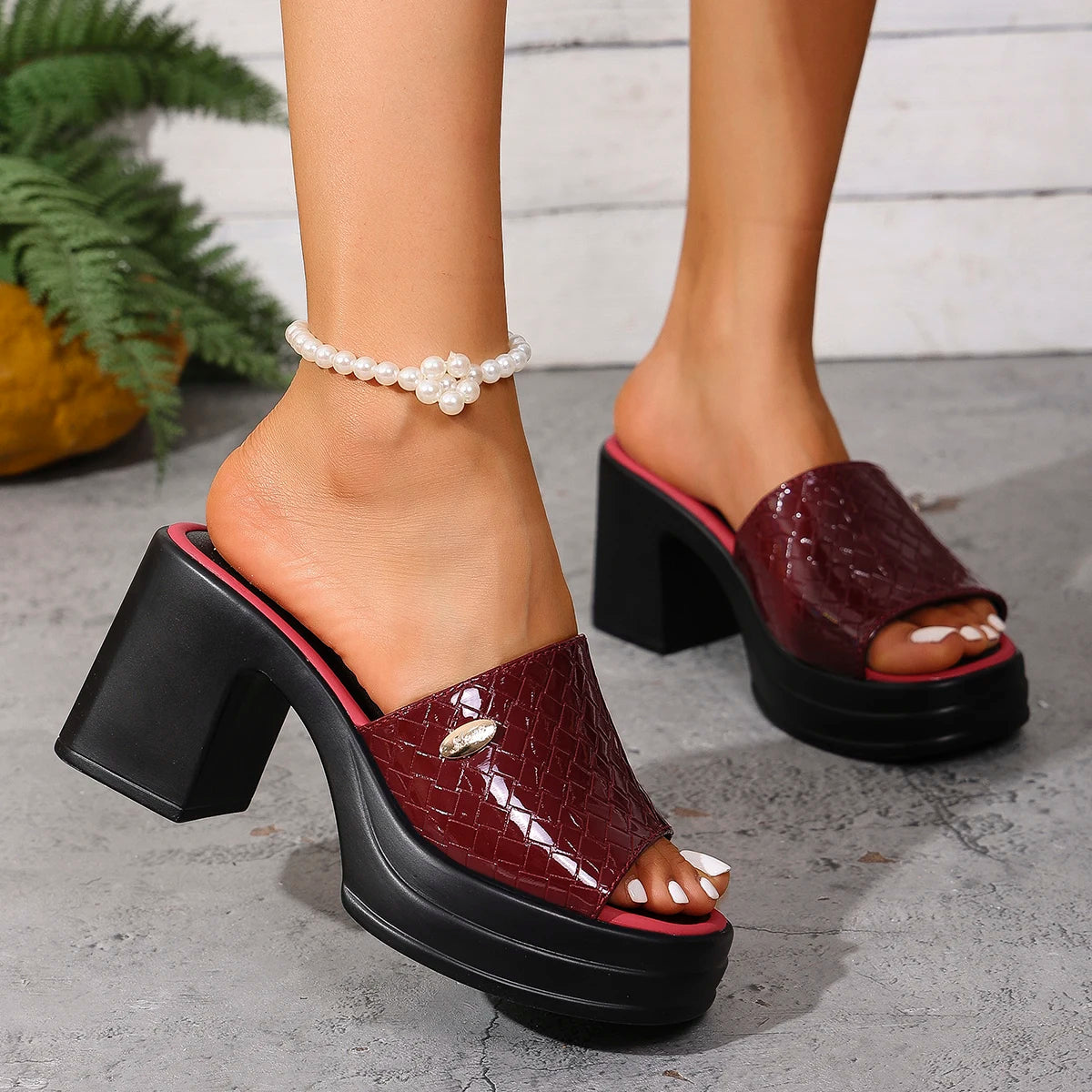 Summer Soft Leather Heeled Slippers Ladies Shoes for Women Sandals Peep Toe Outside Women's Slipper Female Platform Sandals