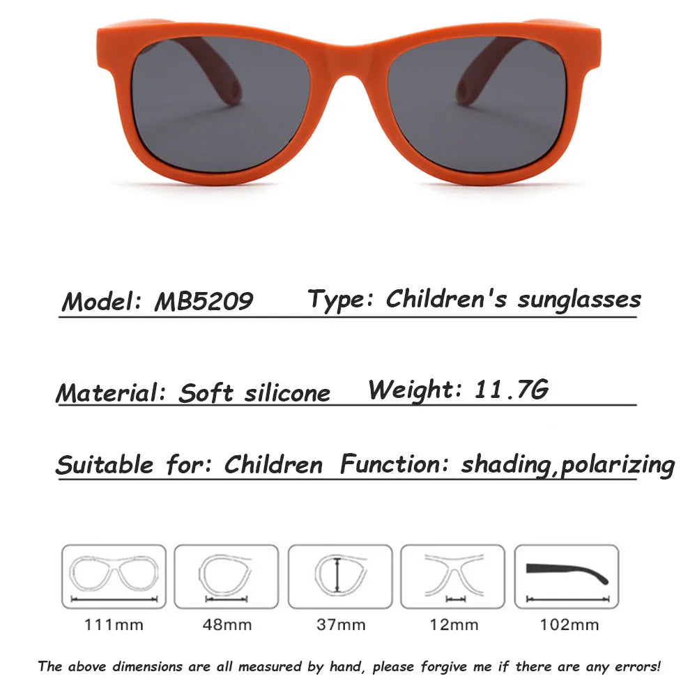 Kids Polarized Sunglasses Bendable Flexible Sunglasses with Strap Children Square Silicone Frame Mirrored UV400 Eyewear