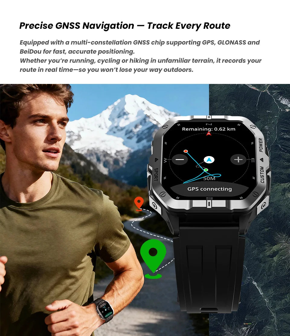 Smart Watch For Men Women Built-in GPS&Compass Barometric Altimeter ST six-axis sensor Altimeter Health Monitoring SOS Function