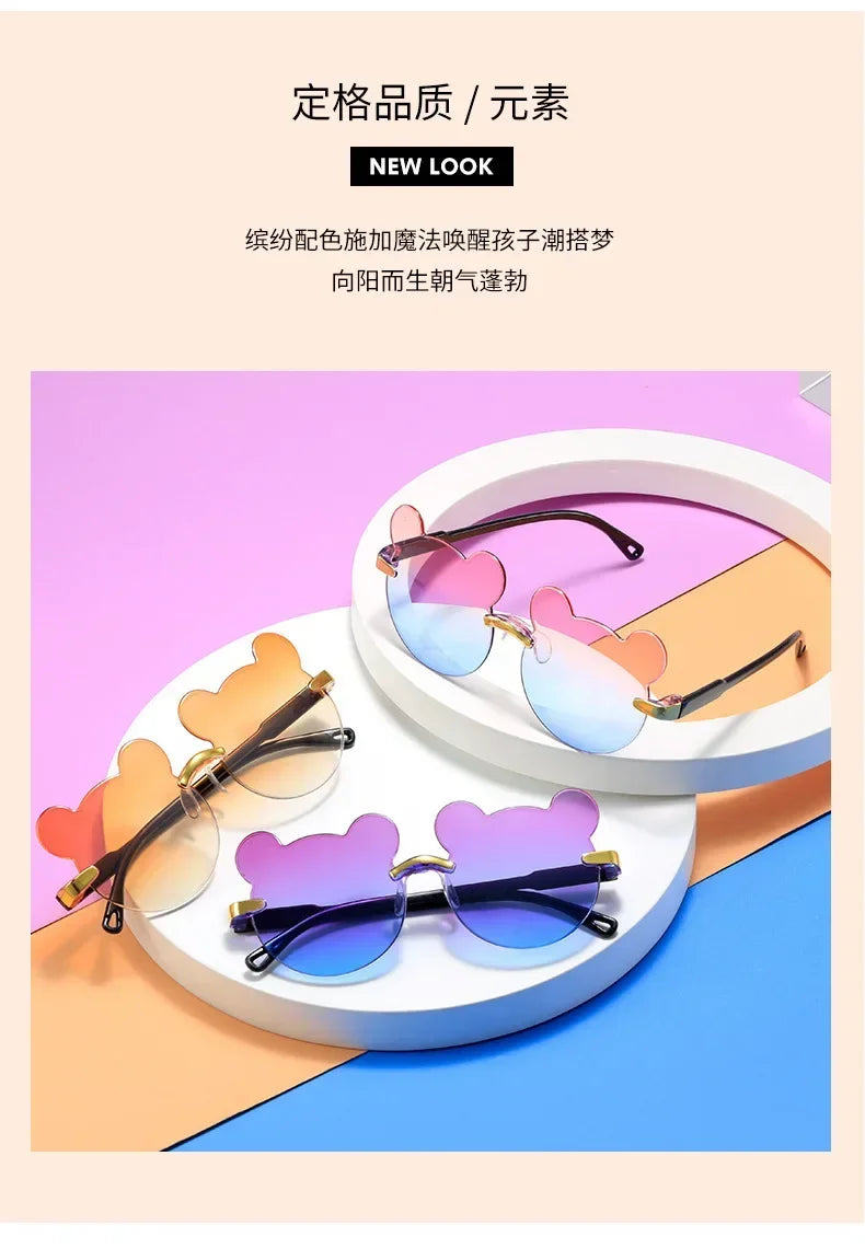 Kids Sun Sunglasses Bear Shape Cartoon Children Glasses Rimless UV400 Child Eyeglasses Outdoor Anti-Glare Girls Boys Sunglasses