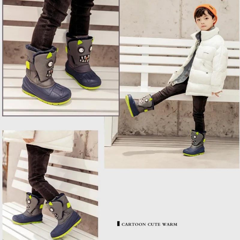 Kids Plush Snow Boots Children Waterproof Anti-Slippery Keep Warm In Winter Padded Cotton Shoes Soft Flat Sole Footwear