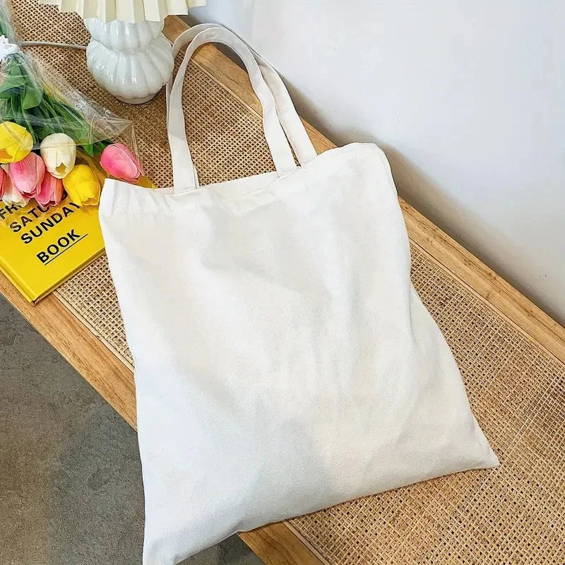 Shopping Travel Essential Simple Casual Shoulder Bag for Women Solid Color Canvas Large Capacity Handheld Bag