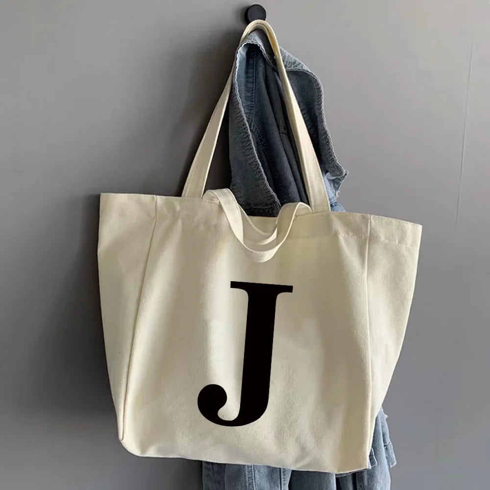Canvas Shopping Bags Large Capacity Conventional Tote Bag Eco Two Straps Organizer Fashion Letter Printed Women Shoulder Handbag
