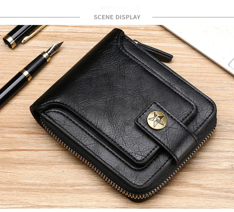 Retro Horizontal Wallet – Large Capacity with 7 Card Slots, Zipper Coin Pocket & ID Window, Driver’s License Holder