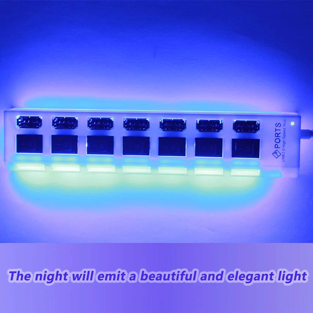 USB Switch Extension HUB 7 Ports USB 2.0 Hub Computer USB Extension Hub USB 2.0 Splitter Accessories With LED Switch For Desktop