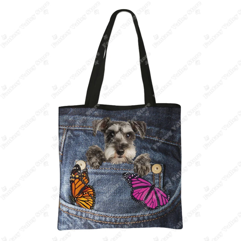 Funny Pocket Dog Shopping Bags Pet Bulldog Dachshund Beagle Schnauzer Dogs Tote Bag Large Capacity Storage Bag Women Handbag