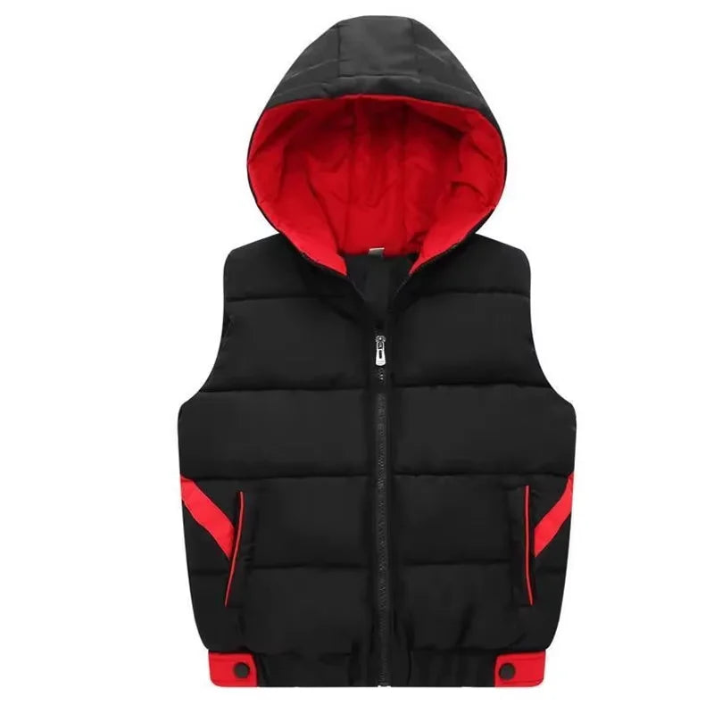 Children's Clothing Boys' Vest Autumn and Winter 2025 New Thickened Hooded Vest for Older Children Winter Style Vest 12 Years Old Trendy