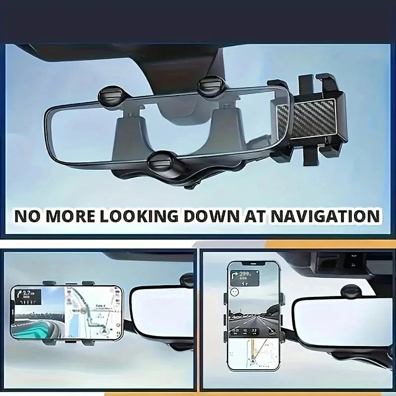 Adjustable Car Rearview Mirror Phone Holder 360° Retractable Cell Phone Holder Clip Phone GPS Support Mobile Phone Mount Stand