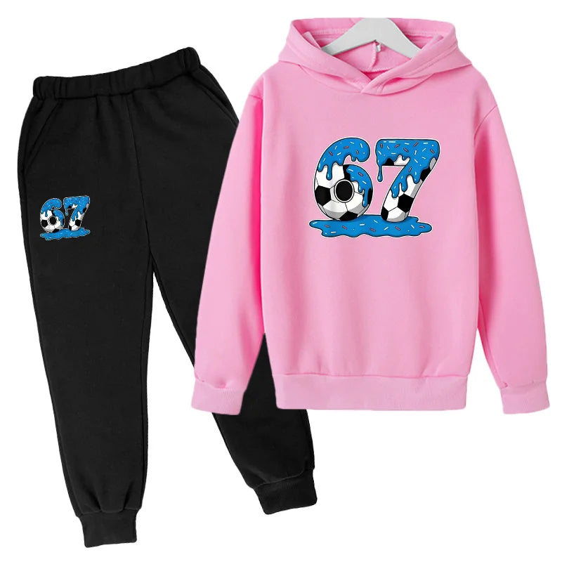 Six to seven-year-old children's sportswear set 67 Children's clothing hooded shirt + pants set 2-piece set for 3-12 year olds