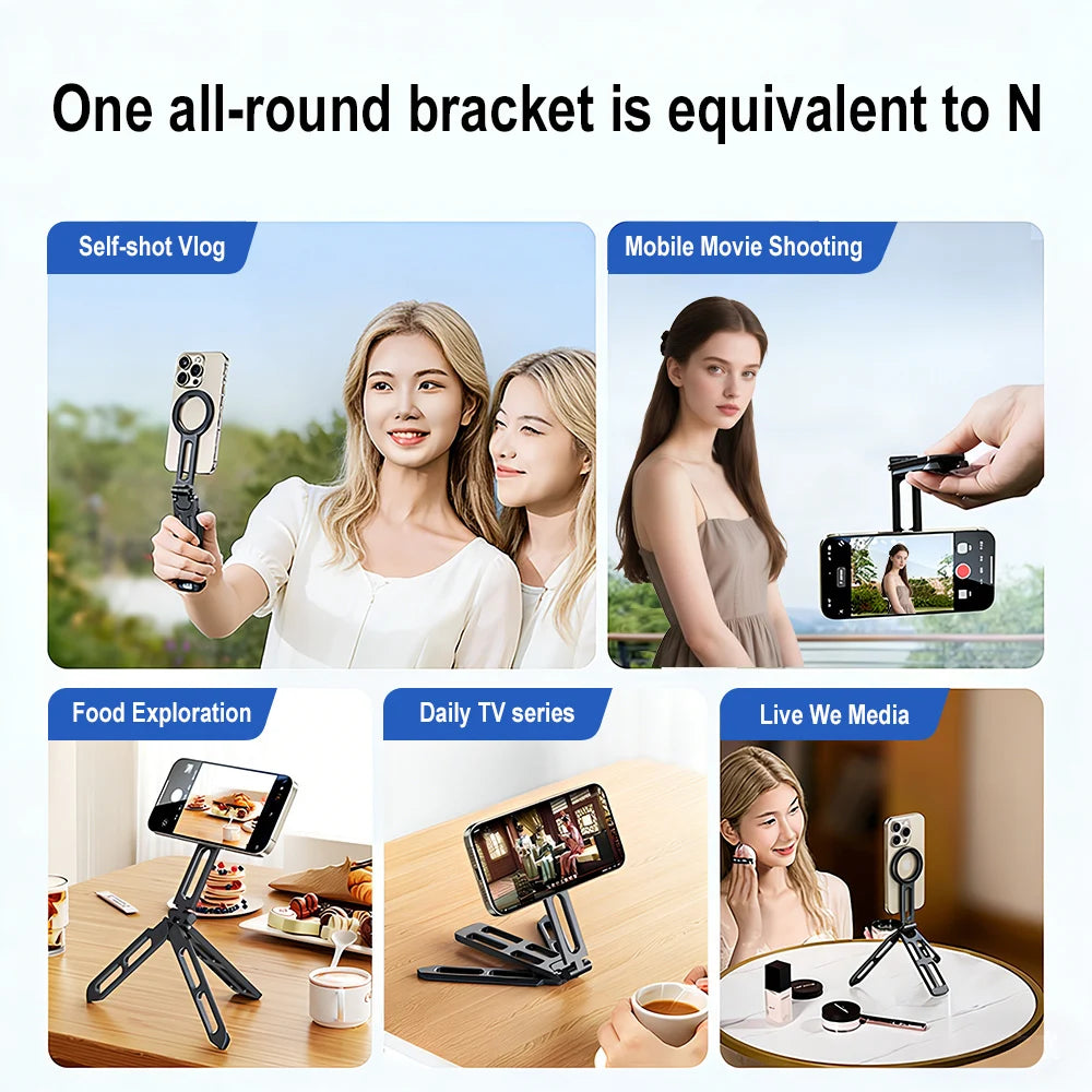 Alloy Phone Tripod Carabiner-Mounted For iPhone Portable Dual-sided Magnetic Tripod Desk Mount Phone Handle Holder