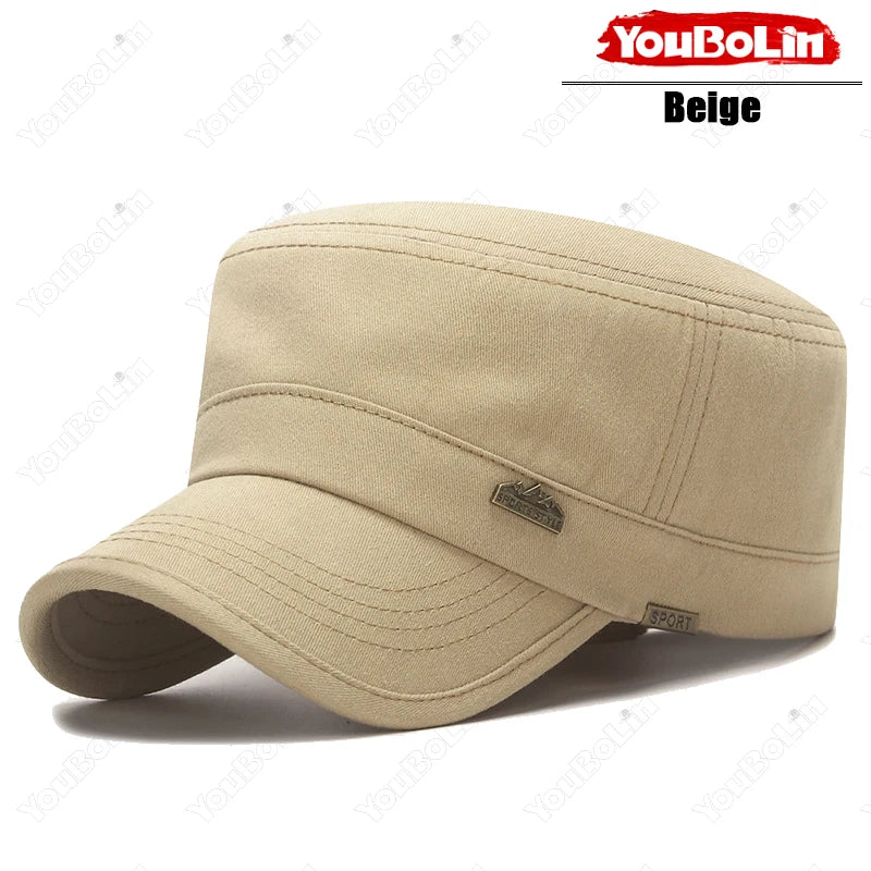 Men's Flat Top Military Cap for Beach Days – Lightweight Sun Protection Hat for Coastal Trips
