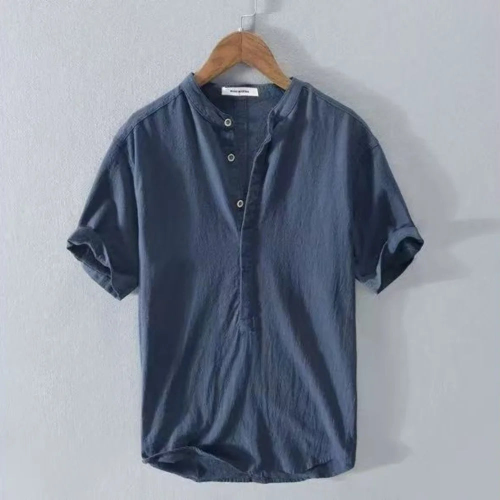 Men's Short Sleeve T-shirt Cotton and Linen Casual Men T-shirts Solid Color Summer Shirt Male Cozy Breathable