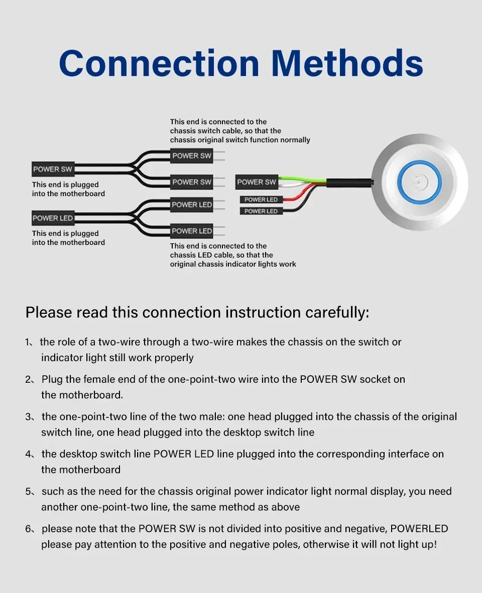 1.8M Computer Desktop Key Switch Desktop Host External Start Power On/Off Button Extension Cable Startup Switch For Home Office
