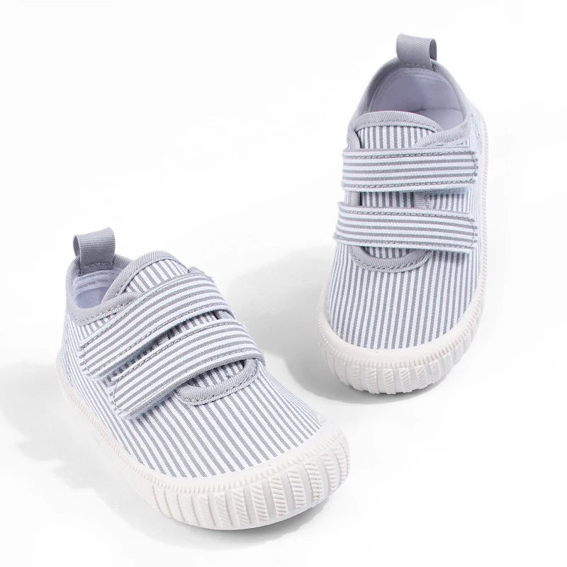 2026 Spring Kids' Casual Canvas Shoes | Striped Velcro Soft Sole Baby Shoes for Boys & Girls