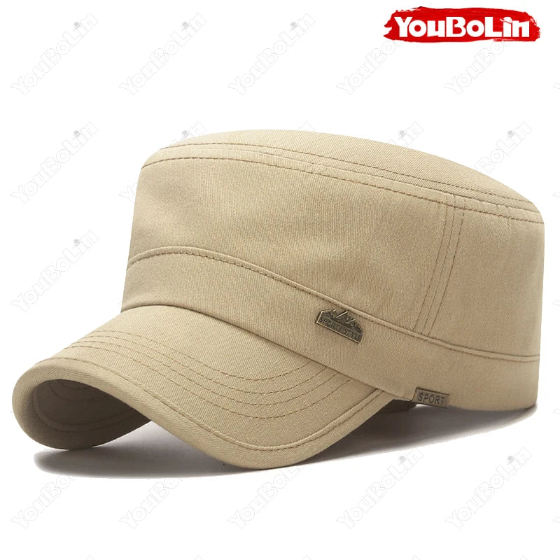 Men's Flat Top Military Cap for Beach Days – Lightweight Sun Protection Hat for Coastal Trips