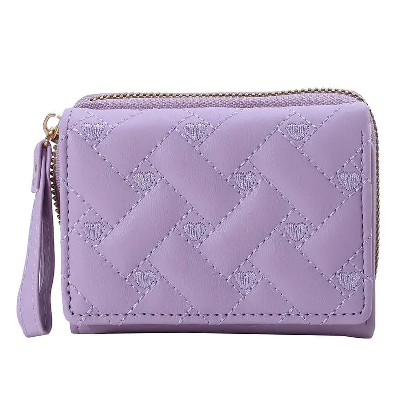 Women's Wallet Tri Fold Card Bag PU Multi Objects Pocket Short Fashion Embroidered Love Pattern Korean Minimalist New 2023