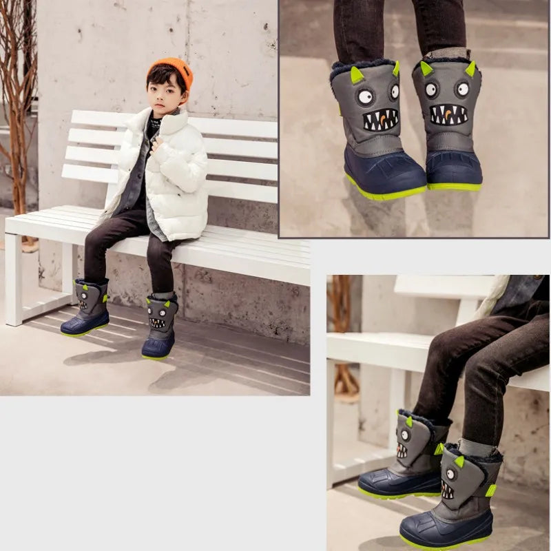 Kids Plush Snow Boots Children Waterproof Anti-Slippery Keep Warm In Winter Padded Cotton Shoes Soft Flat Sole Footwear