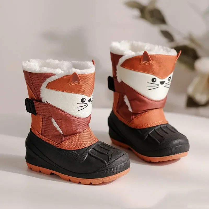 Kids Plush Snow Boots Children Waterproof Anti-Slippery Keep Warm In Winter Padded Cotton Shoes Soft Flat Sole Footwear