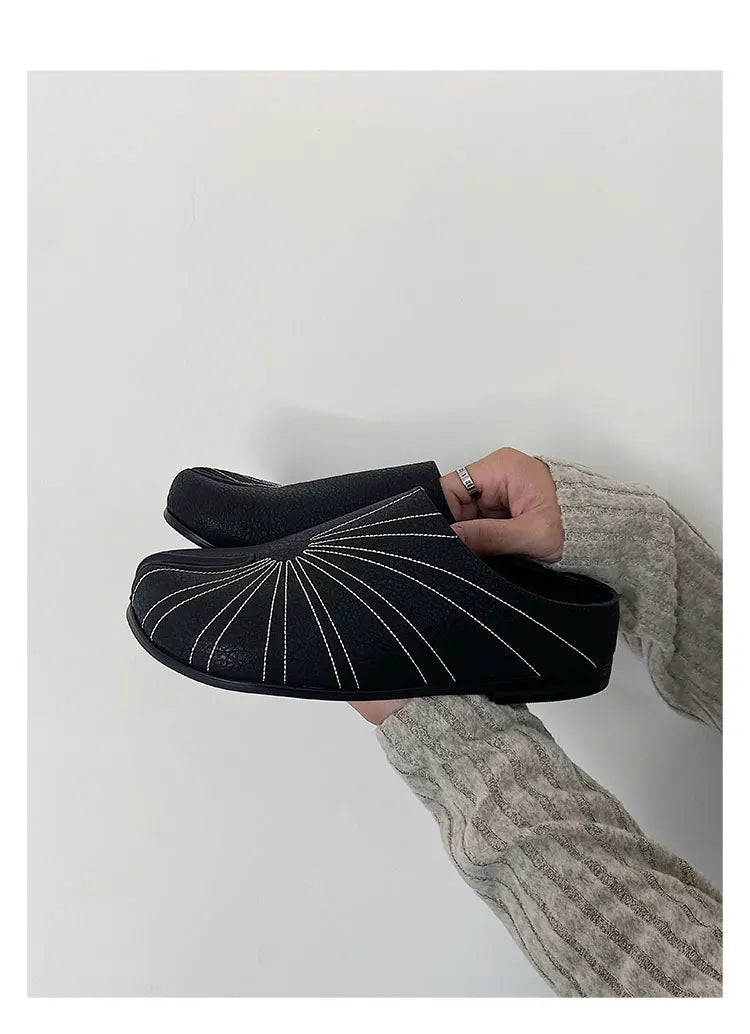 Summer Boken shoes for men breathable tabi black leather slippers personality niche split toe design Mueller shoes