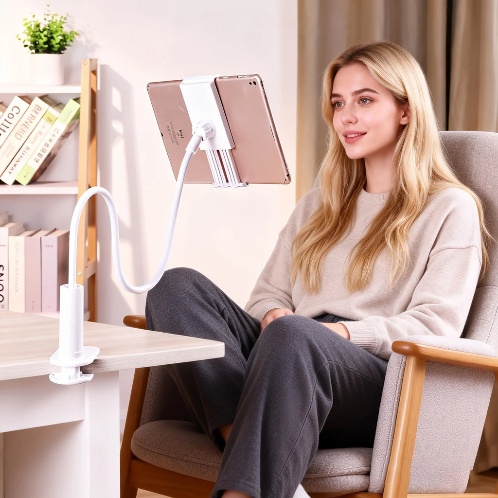 1pc Adjustable Multi-Device Stand, 360° Rotatable with Flexible Clamp & Charging Port - for Phone Tablet, Home Office Bedroom