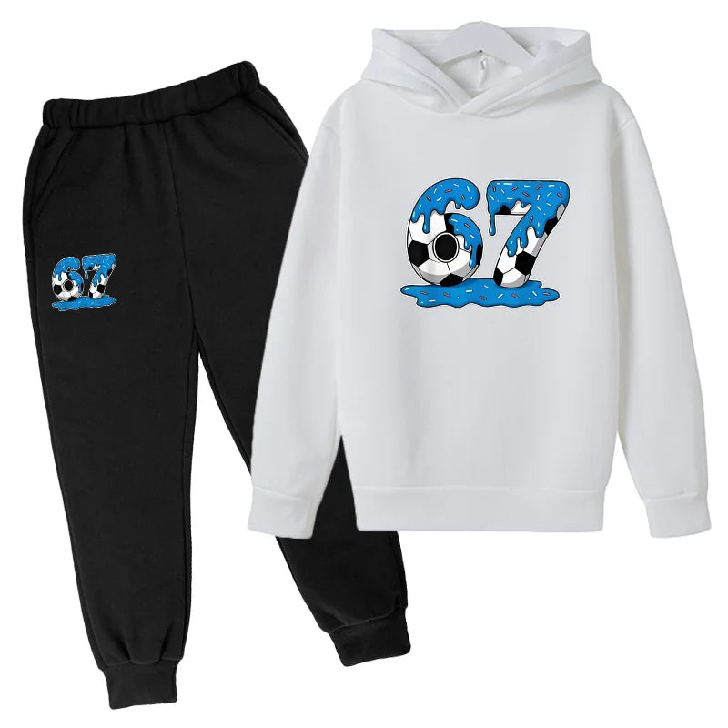 Six to seven-year-old children's sportswear set 67 Children's clothing hooded shirt + pants set 2-piece set for 3-12 year olds