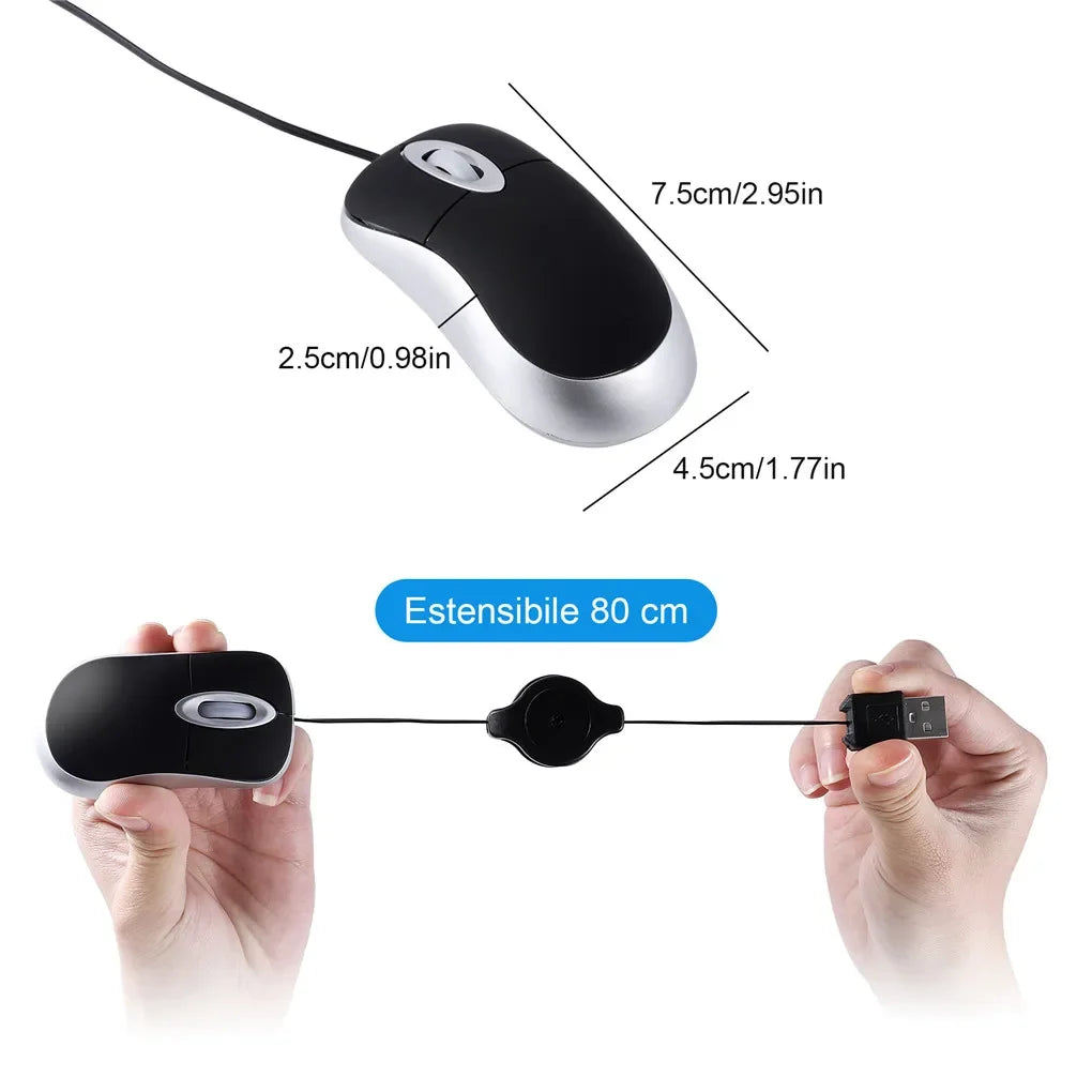 Portable Optical Mini Mouse Retractable USB Cable Ergonomic Office Mause Computer peripheral accessories For PC Laptop
