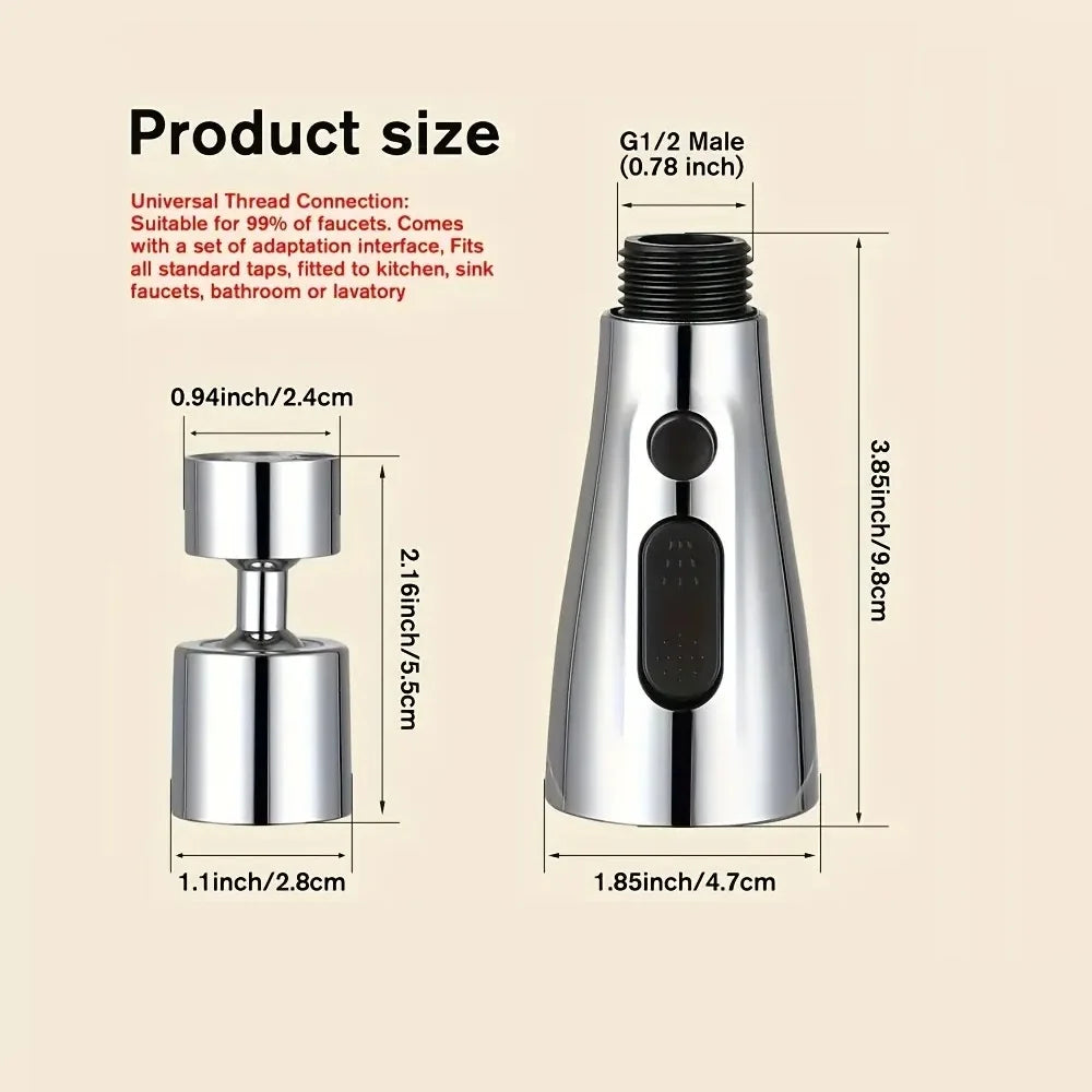 Kitchen 3 Modes Shower Head Kitchen Tap 360° Rotatable Flush High-Pressure Faucet Sprayer Tap Replacement Kitchen 3 Button Mixer