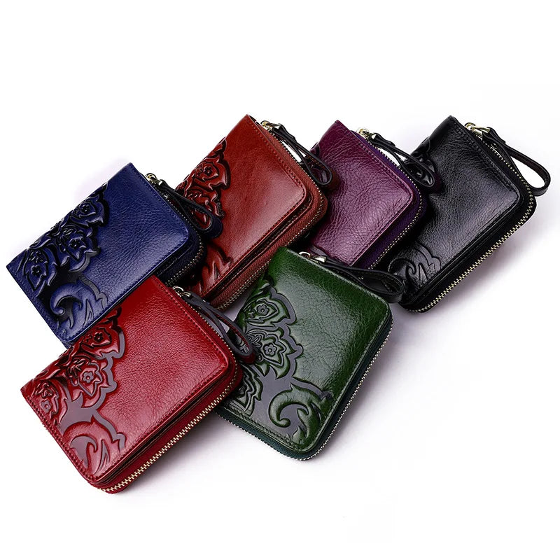 Short Genuine Leather Wallet Women Mini Real Leather Purse Floral Women Wallets Card Holder Female Purses