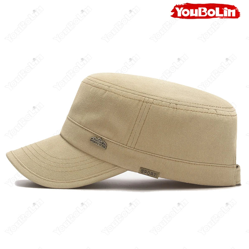 Men's Flat Top Military Cap for Beach Days – Lightweight Sun Protection Hat for Coastal Trips