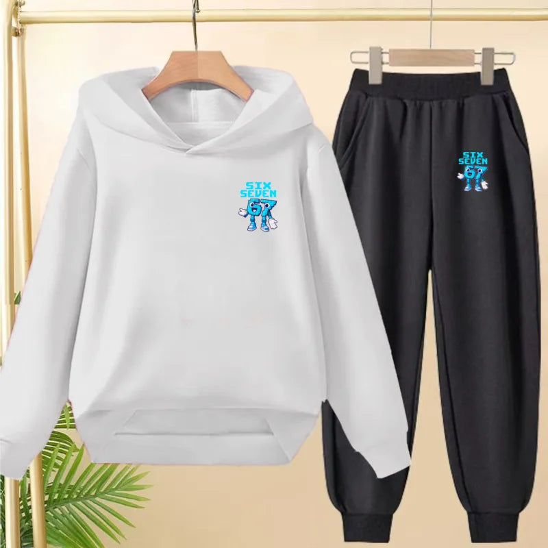 Children Coat 2 Piece 3-12 Age Boy Girl 67  Comfort Leisure Hoodie+Trousers Pullover Hooded Autumn Winter New Style Sportswear