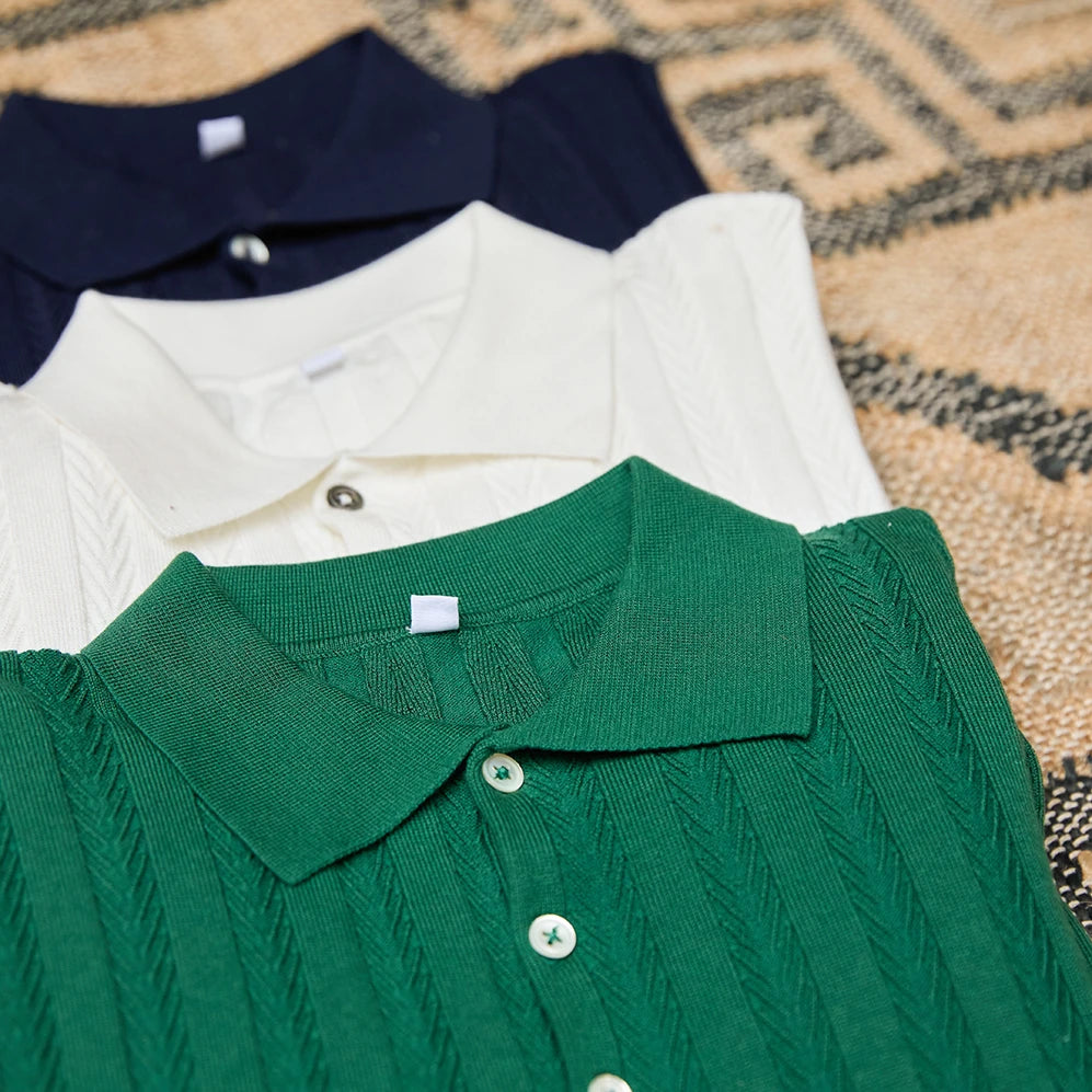 Mr. Lusan Jacquard Herringbone Lapel Polo Shirt 
