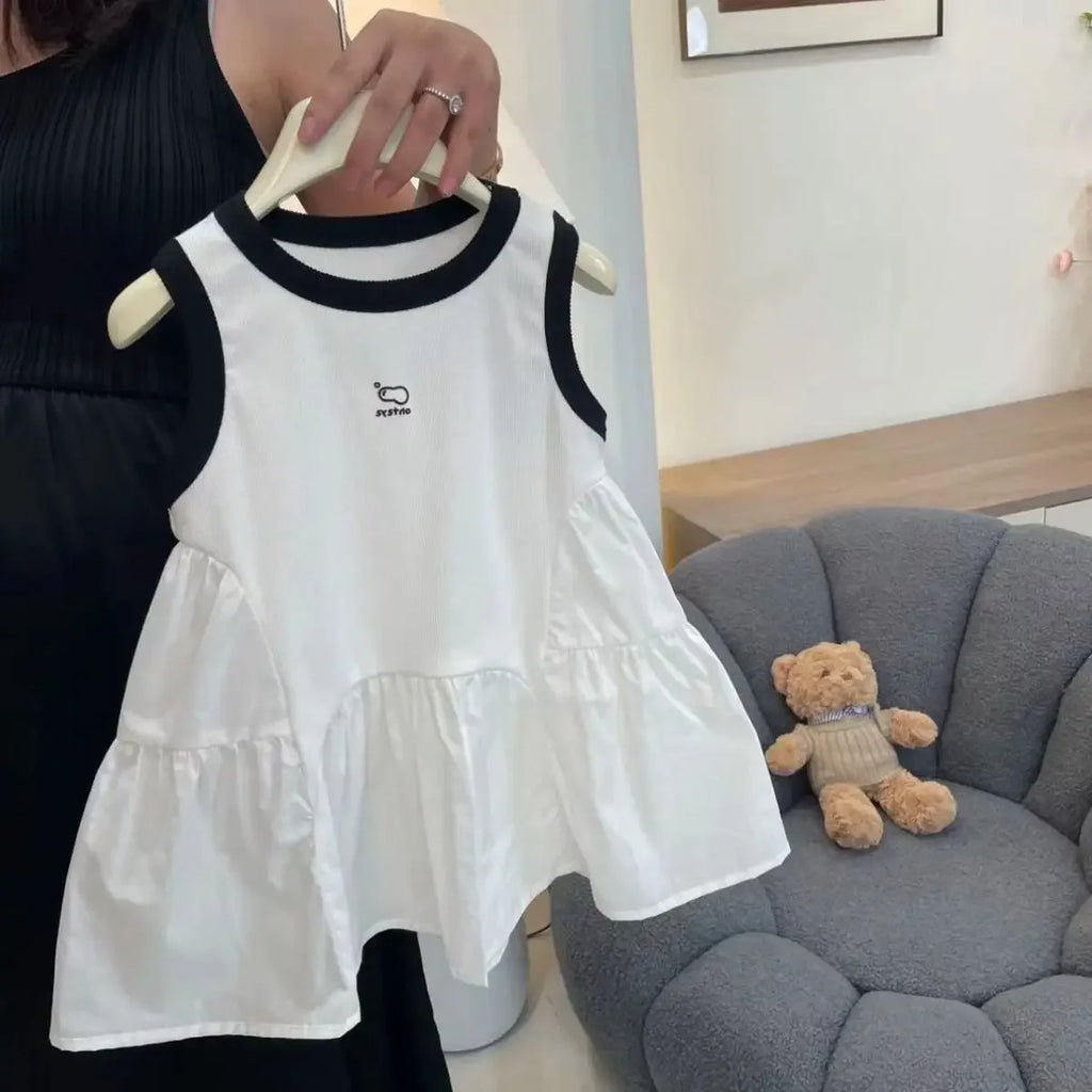 Children's Dress Girls Vest New Summer Baby Fashionable Style Little Girl High-grade Splicing Sleeveless Dress Loungewear Outfit