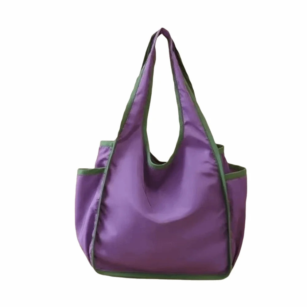 Reusable Large Capacity Shopping Bag Waterproof Foldable Tote Bag Color Blocking Polyester Eco-Friendly Bag Grocery