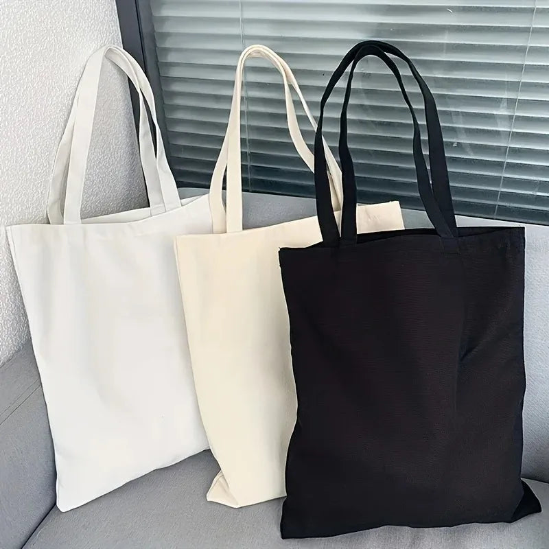 Shopping Travel Essential Simple Casual Shoulder Bag for Women Solid Color Canvas Large Capacity Handheld Bag