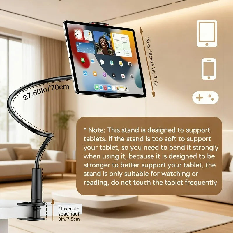 1pc Adjustable Multi-Device Stand, 360° Rotatable with Flexible Clamp & Charging Port - for Phone Tablet, Home Office Bedroom