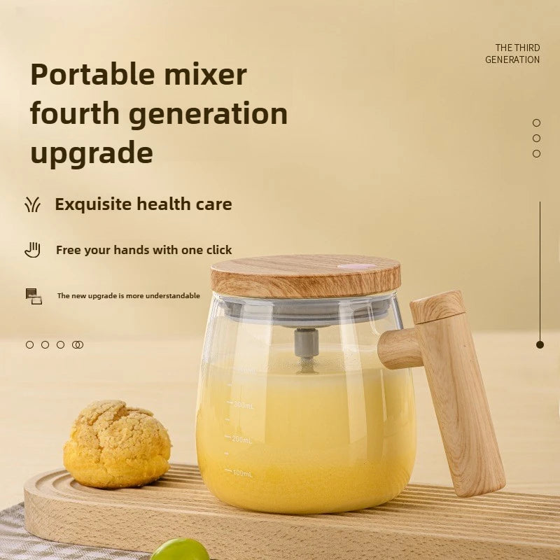 Self-stirring Coffee Cup Portable Electric Self Mixing Mug with Wooden Handle for Coffee Milk Rechargeable Automatic Glass Cup
