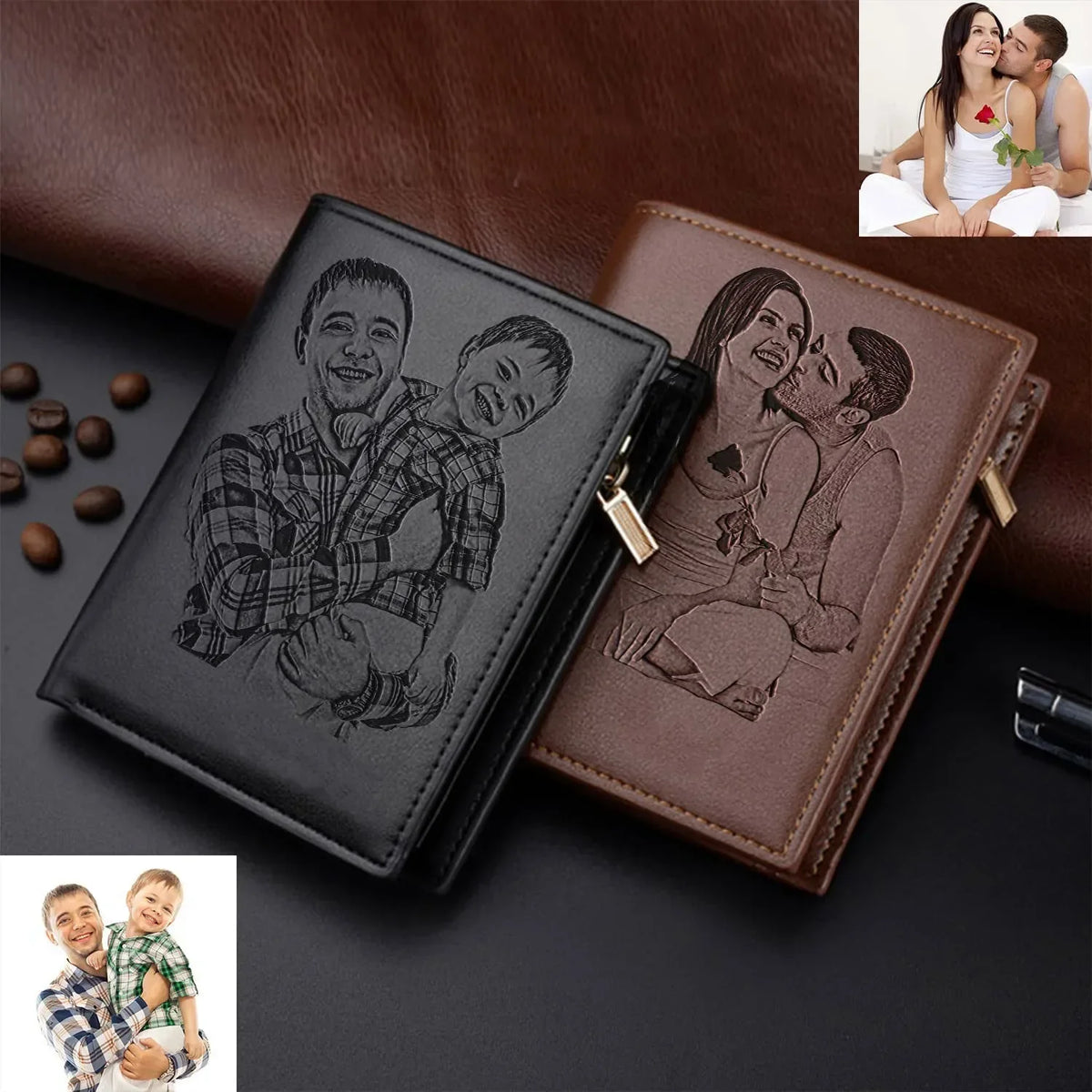Engraved Personalized Gifts Custom Wallet for Men,Husband,Dad,Son for Birthday Anniversary Day Personalized Photo Wallets