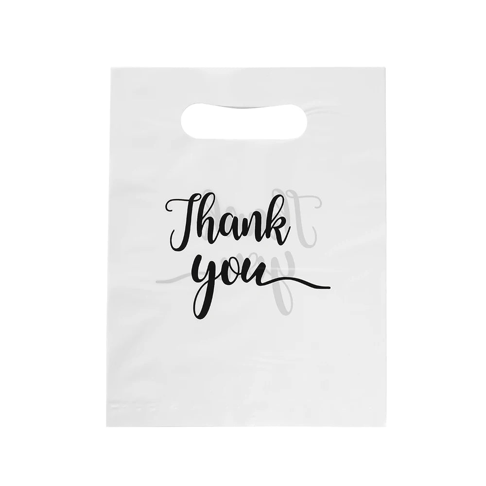 50pcs PE Shopping Bags with "Thank You" Print Foldable Plastic Bags for Gifts Jewelry Accessories Packaging Shopping Handbags
