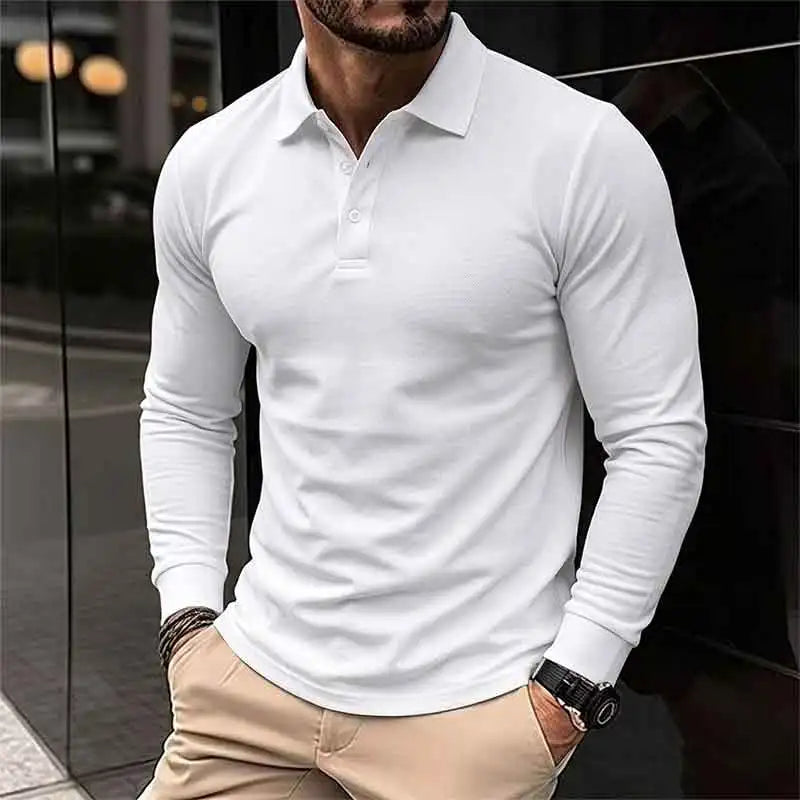 Men's Long Sleeve Henry Polo Shirts Spring Autumn Smart Casual Breathable Comfortable Polo Shirt Solid High Quality Male T-Shirt