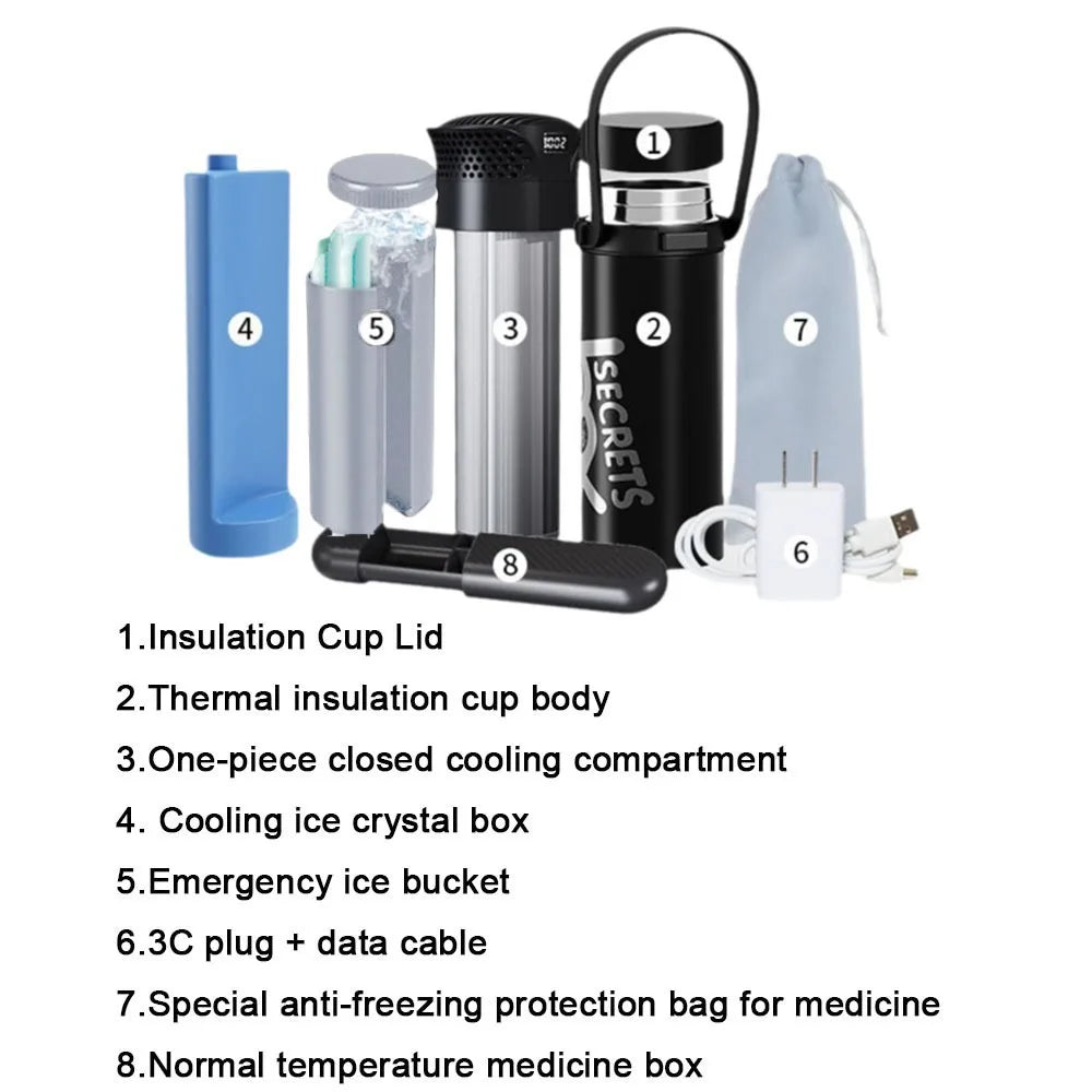 Rechargeable Insulin Refrigerated Cup Portable Design Large Capacity Medicine Refrigerator Cup LCD Digital Display