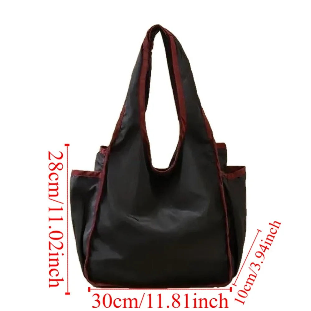 Reusable Large Capacity Shopping Bag Waterproof Foldable Tote Bag Color Blocking Polyester Eco-Friendly Bag Grocery