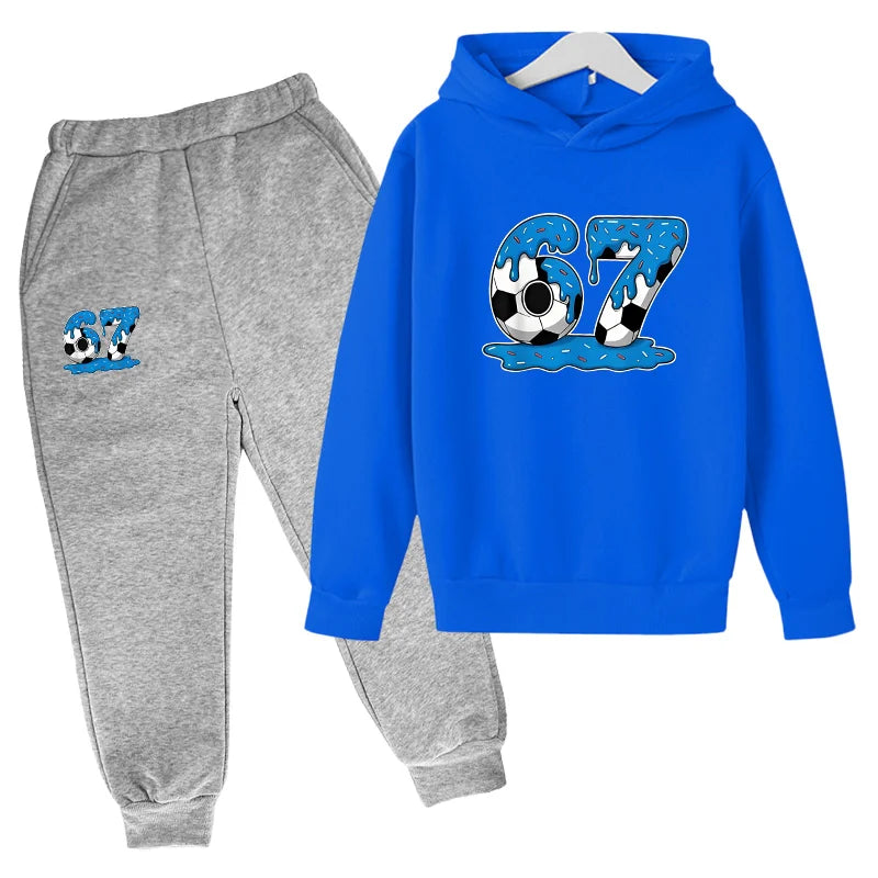 Six to seven-year-old children's sportswear set 67 Children's clothing hooded shirt + pants set 2-piece set for 3-12 year olds